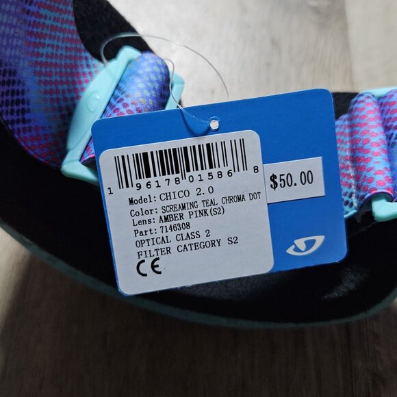 New Youth Small Giro Chico 2.0 Ski Goggles with Teal Frame and Pink Lens - Picture 4 of 4